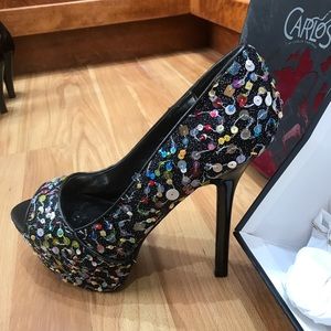 Sequined peep-toe stilettos